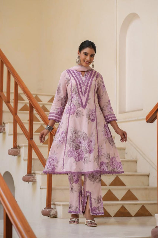 Light Pink Embroidered Women Kurti Set - GULMIRA